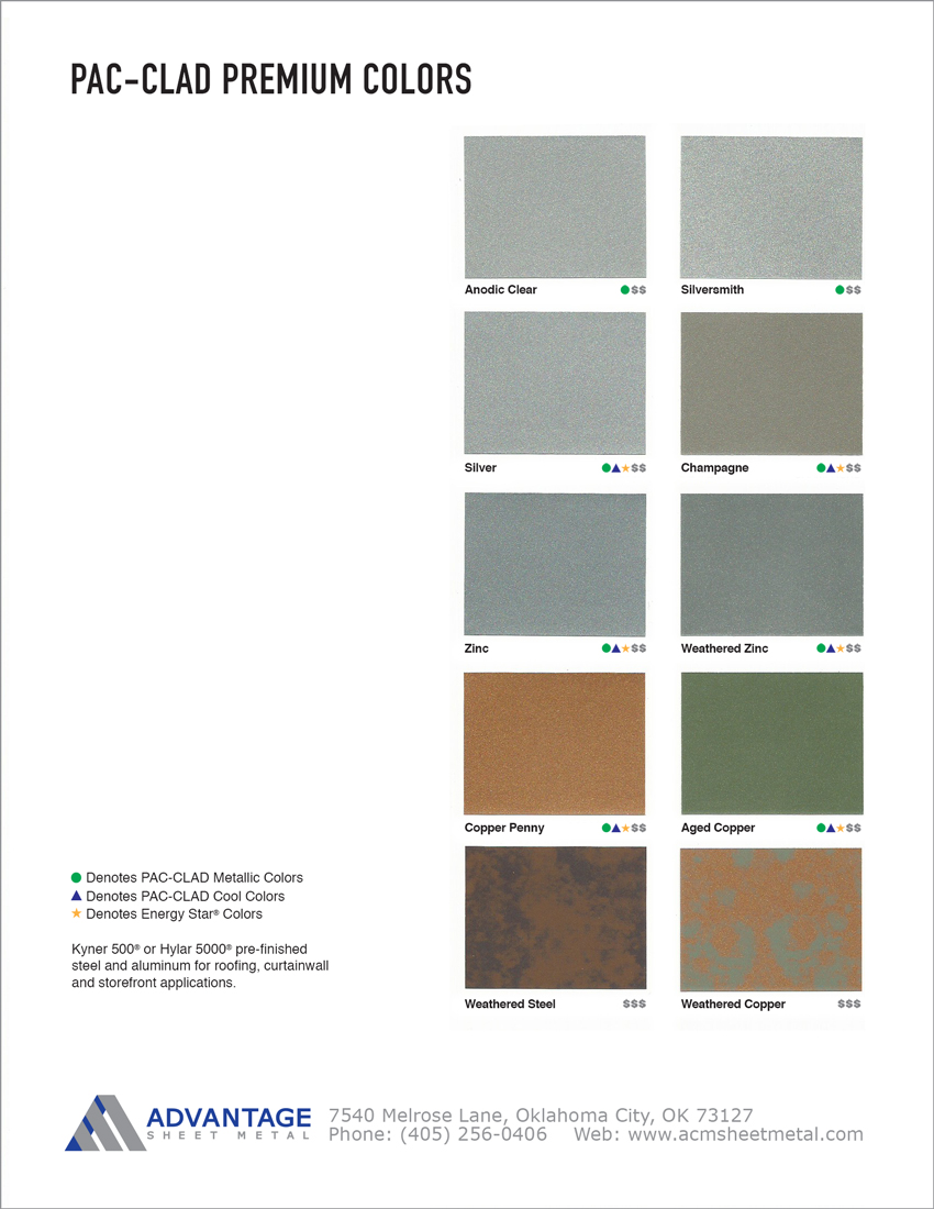 PacClad Premium Color Chart Advantage Sheet Metal in Oklahoma City